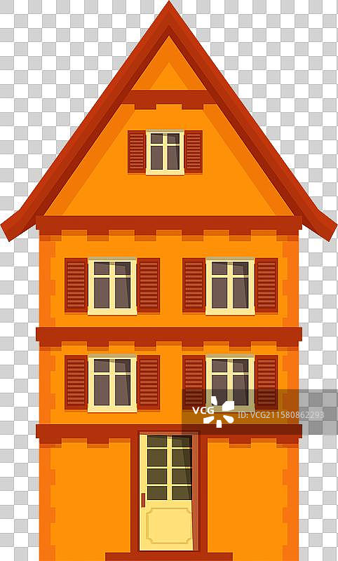 传统的橙色外立面建筑与棕色屋顶图片素材