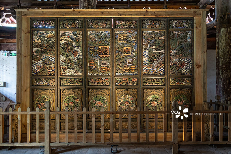 云南大理巍山南诏博物馆展示的明代伦堂隔扇门图片素材