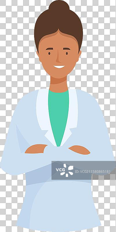 自信的女性医生微笑着，双臂交叉。图片素材