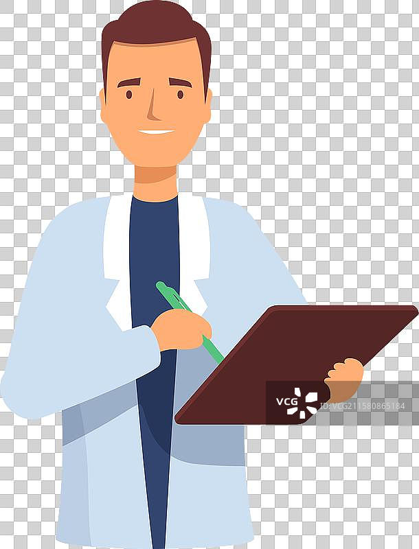 微笑的医生在夹板上做笔记图片素材