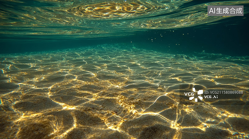 【AI数字艺术】海底世界，大海，海底，背景，蓝色，光，金色图片素材
