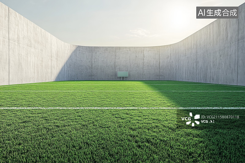 【AI数字艺术】空旷足球场与高墙环绕图片素材