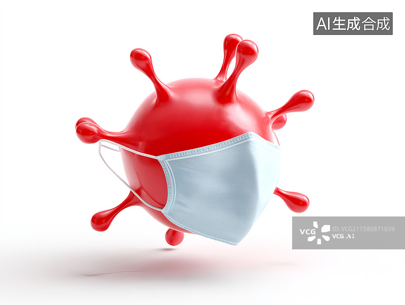 【AI数字艺术】一颗红色病毒被口罩控制图片素材