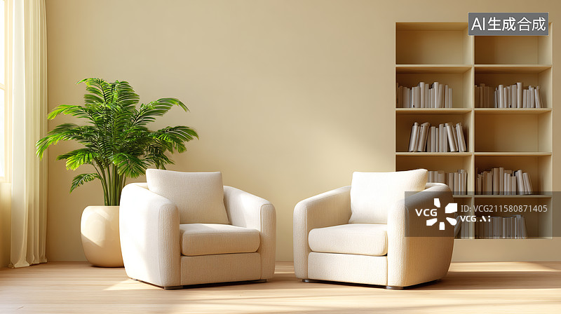 【AI数字艺术】客厅里放着两张单人沙发图片素材