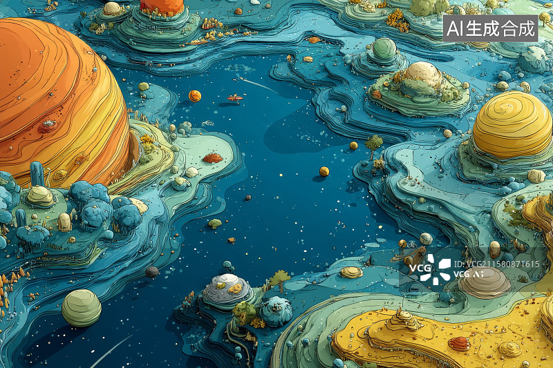 【AI数字艺术】奇幻宇宙中的漂浮星球图片素材