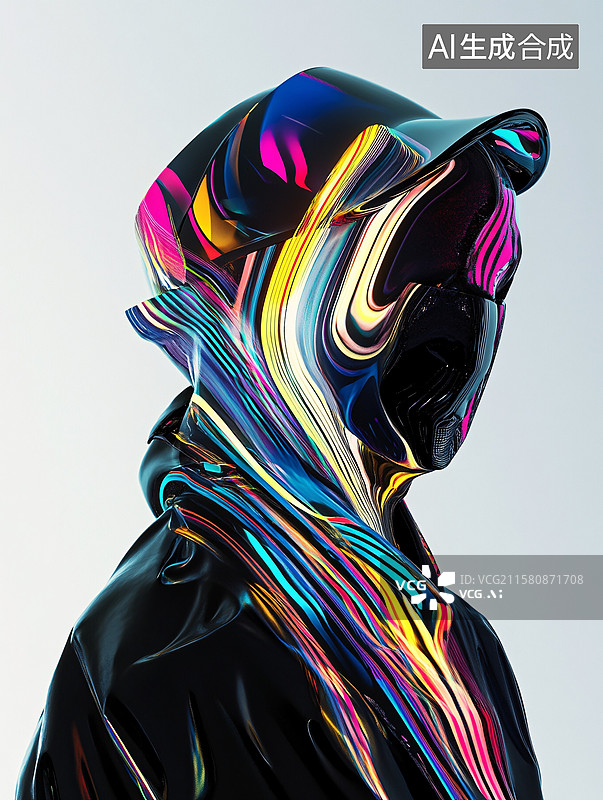 【AI数字艺术】炫彩光影蒙面人像图片素材
