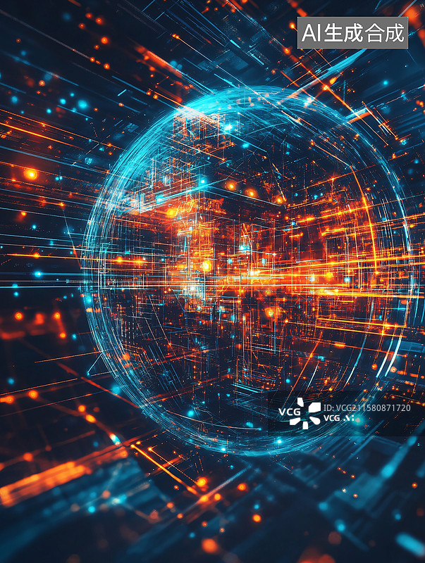 【AI数字艺术】科技感数字地球插画图片素材