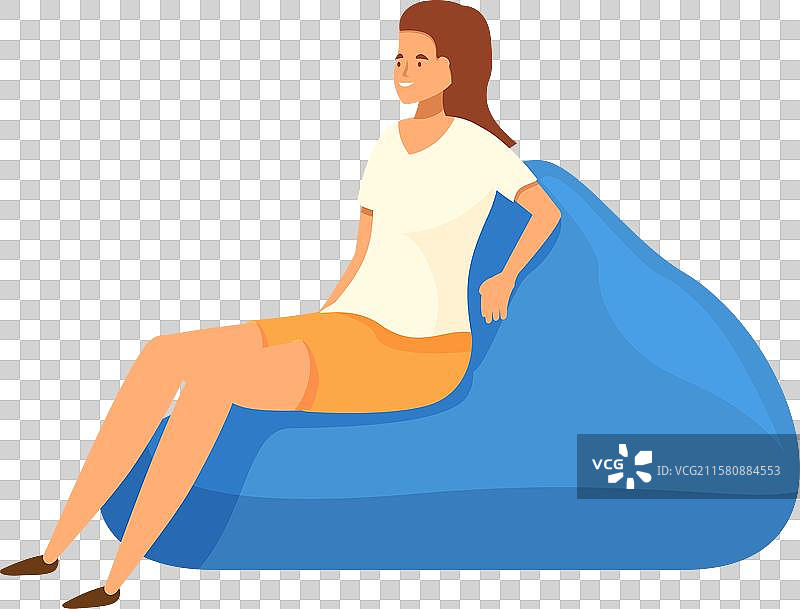 年轻女性下班后在豆袋椅上放松图片素材