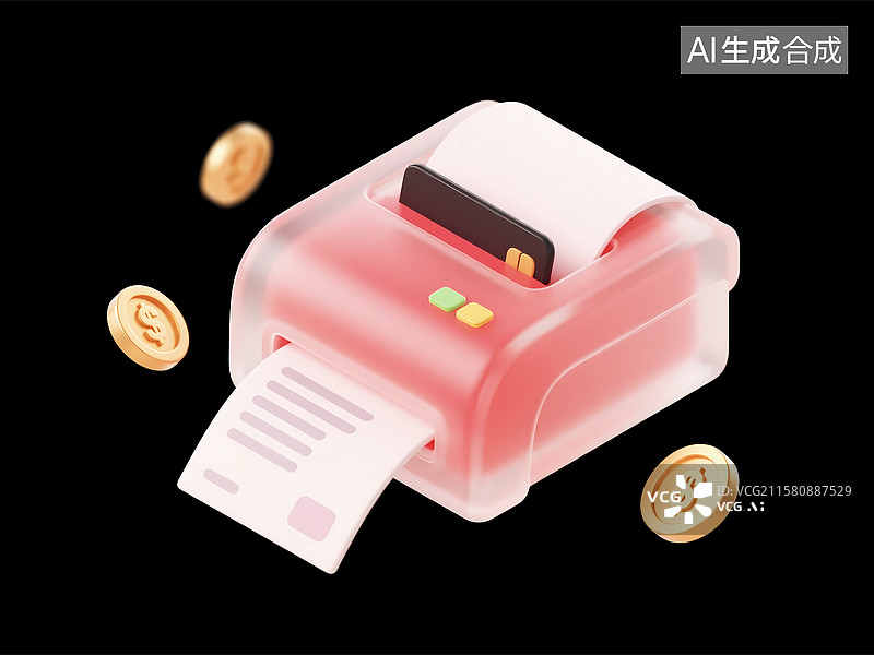 【AI数字艺术】pos机银行卡刷卡3d卡通图标图片素材