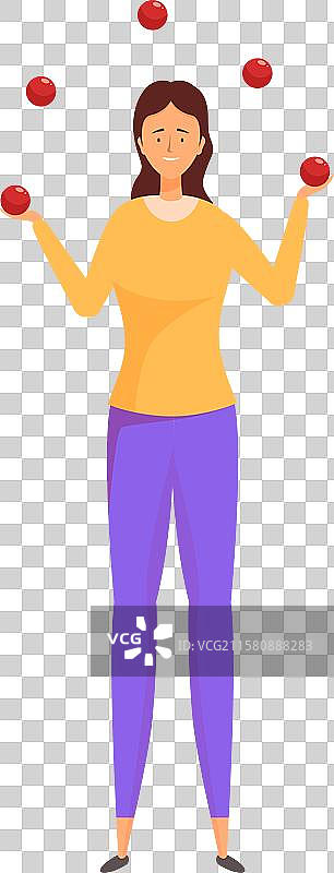 年轻女性 juggling 红球 多任务处理图片素材