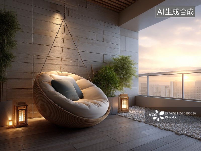 【AI数字艺术】现代阳台休闲角落图片素材