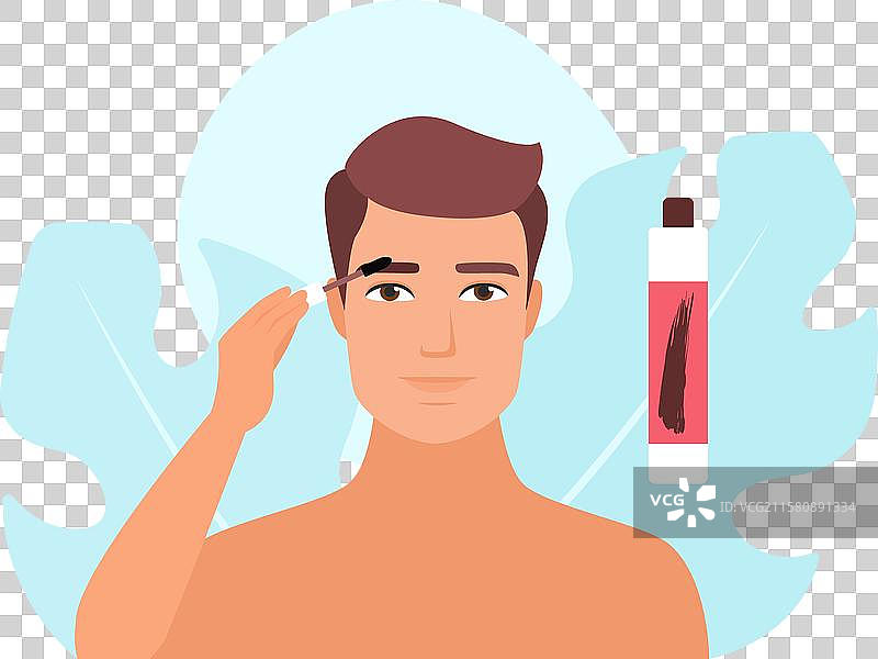 男性模特在涂抹透明或彩色眉妆图片素材
