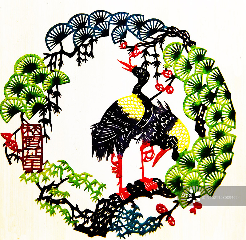 中国剪纸《松鹤延年》》图片素材
