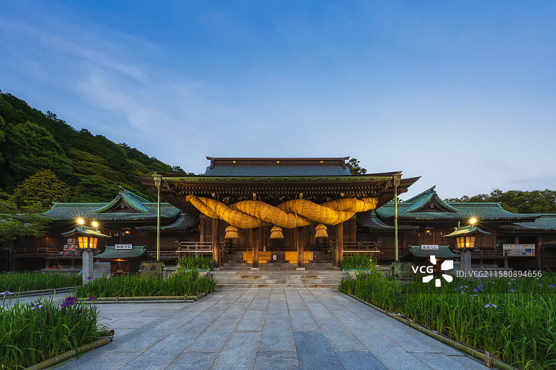 福冈Fukuoka，福津市Fukutsu，宮地嶽神社/宫地岳神社，拜殿，日本宫地岳神社的总本社，夜景图片素材