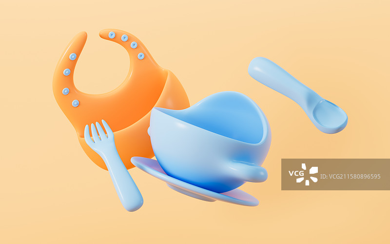 儿童餐具儿童用品3D渲染图片素材