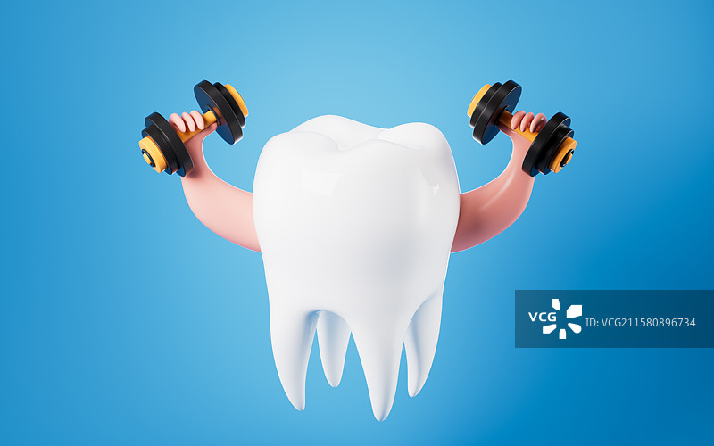 卡通加强牙齿健康创意概念3D渲染图片素材