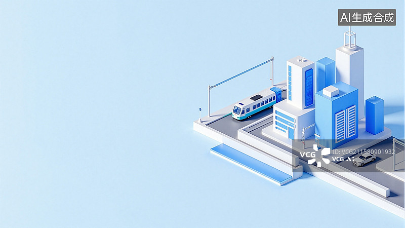 【AI数字艺术】3d蓝色未来数字城市模型图片素材