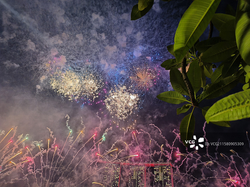 夜空下新加坡国庆烟花图片素材