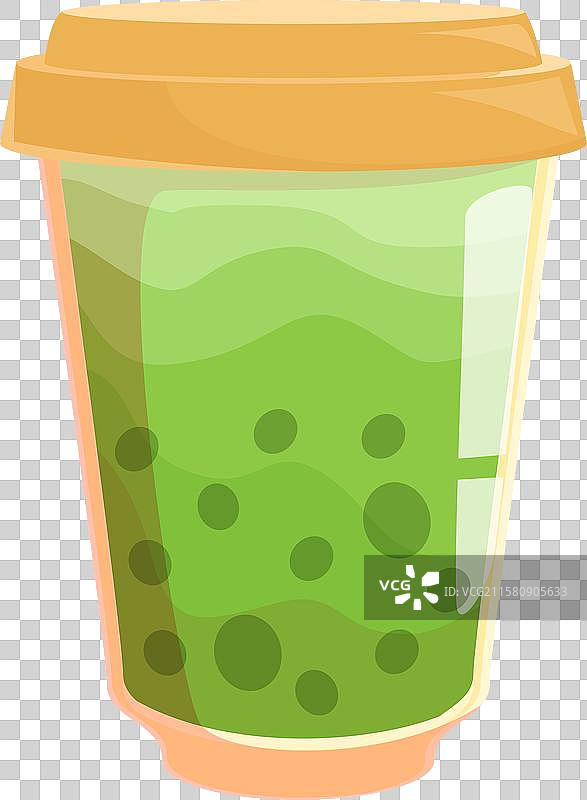 绿茶抹茶拿铁配珍珠球，装在塑料杯中图片素材