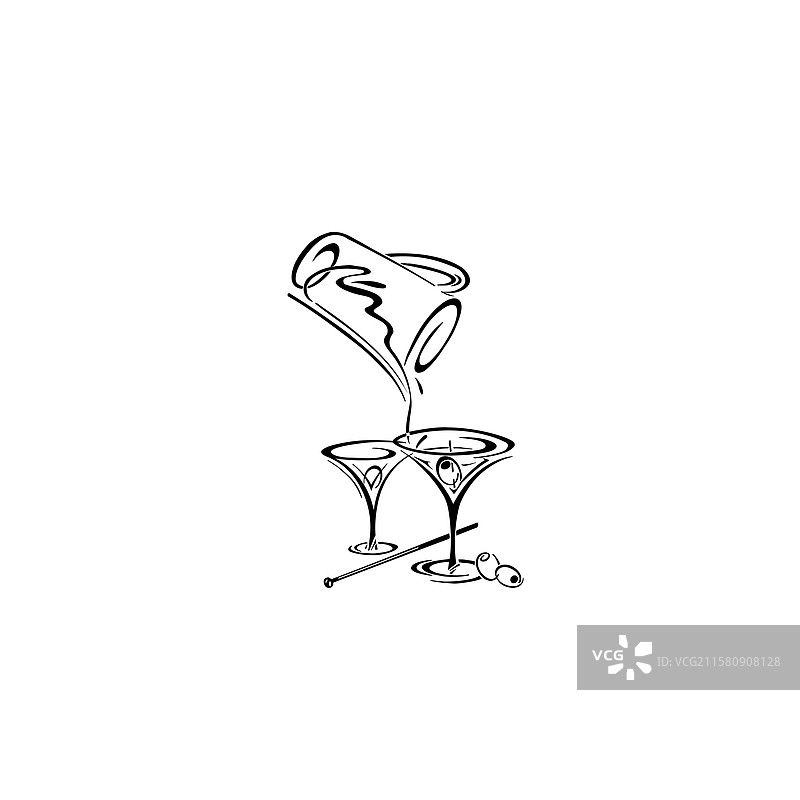 精致的倒酒艺术与马提尼酒杯图片素材