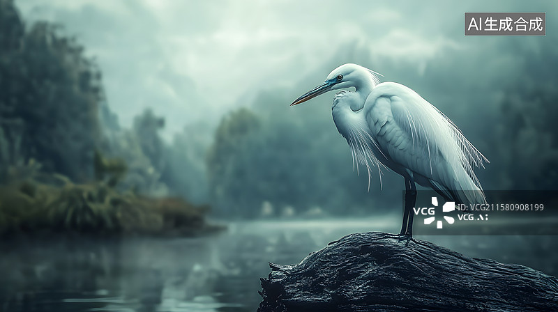 【AI数字艺术】白鹭站立在岩石上图片素材