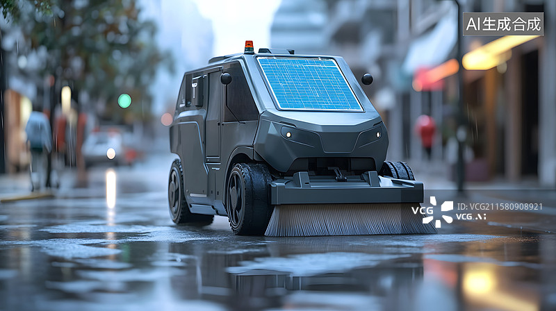 【AI数字艺术】城市街道上的智能作业车辆图片素材