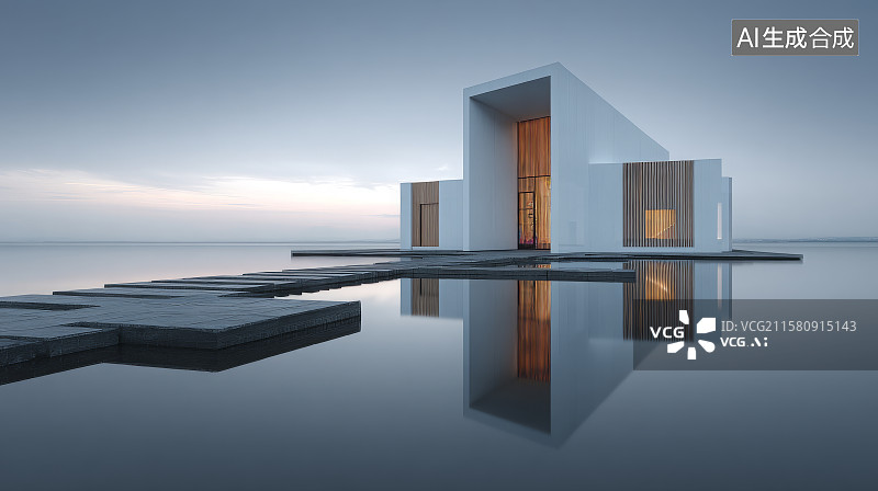 【AI数字艺术】静影湖间・极简之韵图片素材