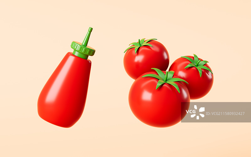 卡通番茄酱和番茄模型3D渲染图片素材
