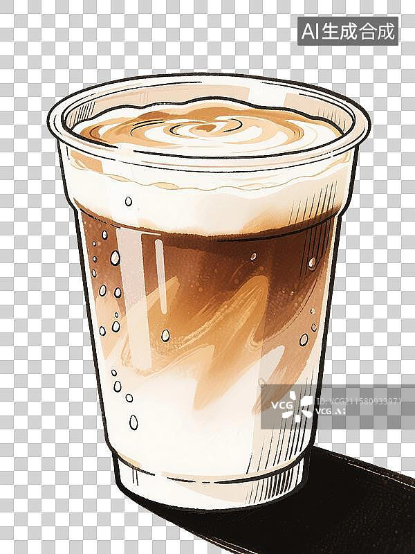 【AI数字艺术】手绘插画，奶茶，拿铁咖啡，生椰拿铁，免抠元素图片素材