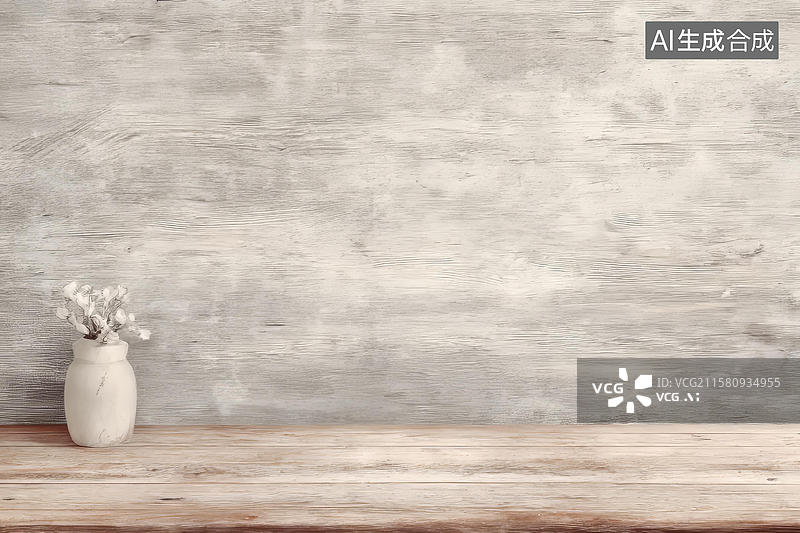 【AI数字艺术】灰色木纹墙面搭配简约木质桌面图片素材