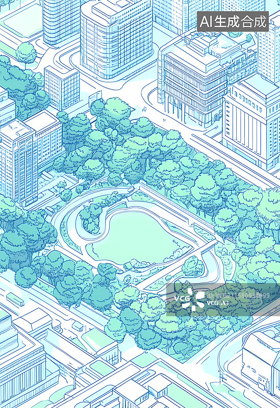 【AI数字艺术】城市绿洲插画图片素材