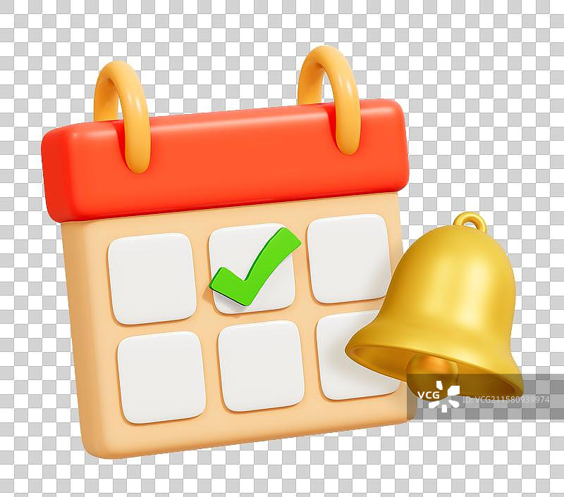 打卡日历台历铃铛签到图标金融商务3D卡通插画元素图片素材
