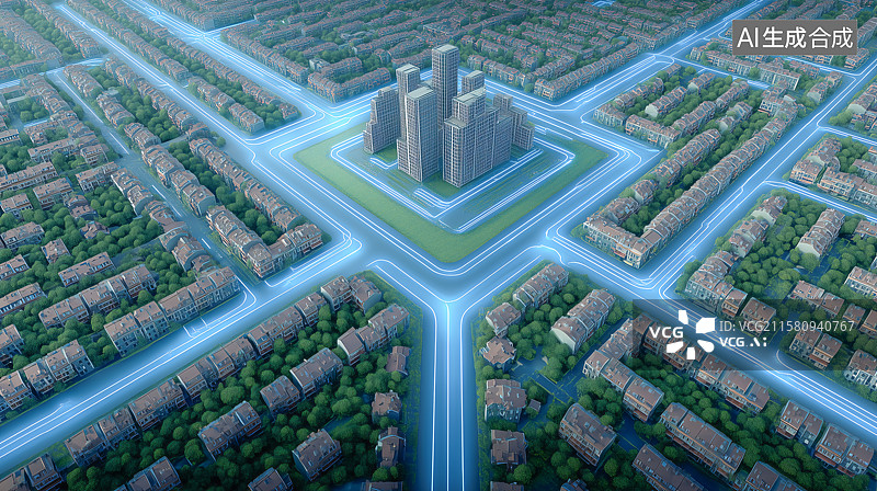 【AI数字艺术】智慧城市概念图-芯片电路与城市建筑图片素材