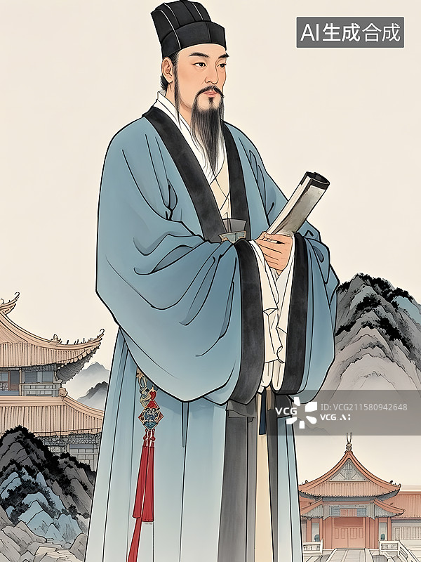 【AI数字艺术】历史名人复古肖像王安石王明阳诸葛亮图片素材