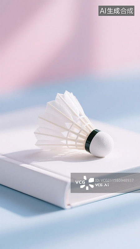 【AI数字艺术】一个精致的羽毛球，在一个白色的书本上，白色干净的背景，明亮的背景，粉蓝调图片素材