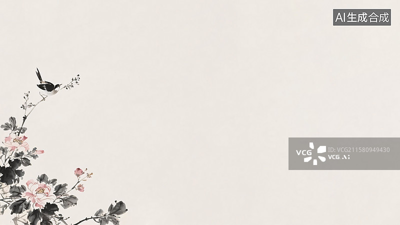 【AI数字艺术】水墨画花鸟背景左下图片素材
