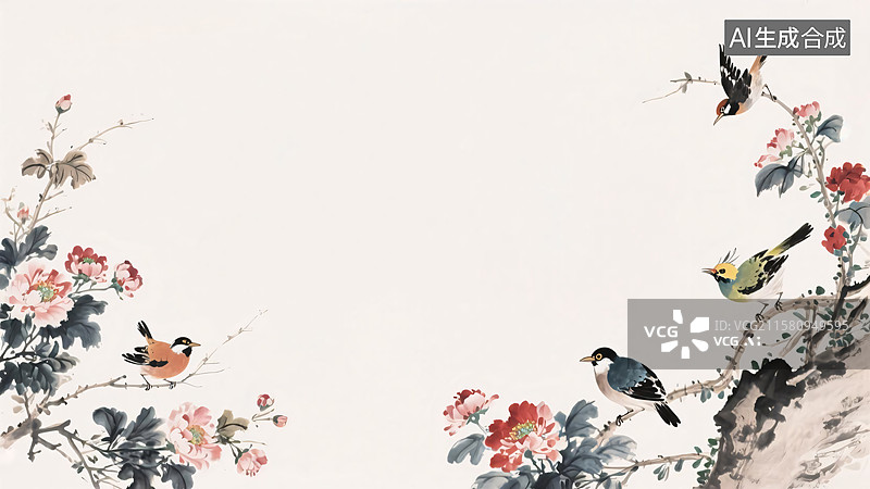 【AI数字艺术】水墨画花鸟背景图片素材