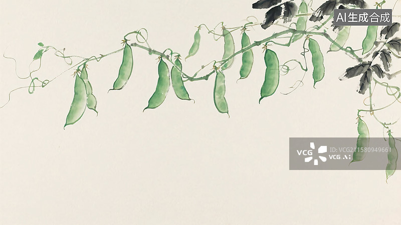 【AI数字艺术】水墨画豌豆背景图片素材