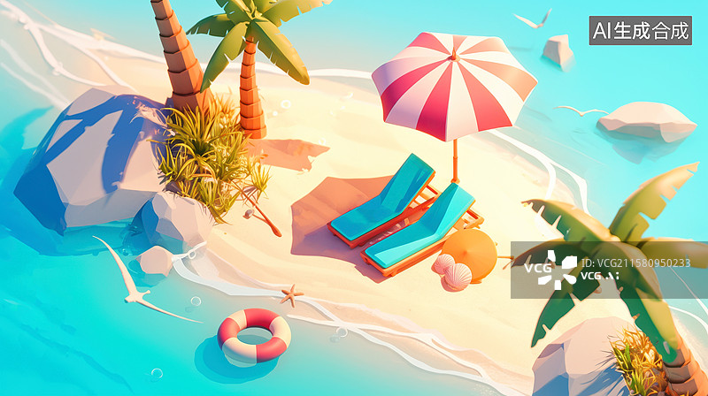 【AI数字艺术】夏日夏天海滩沙滩海岛的度假图片素材
