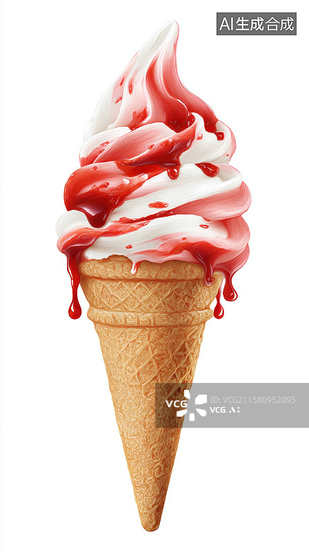 【AI数字艺术】草莓酱淋面的冰淇淋甜筒图片素材