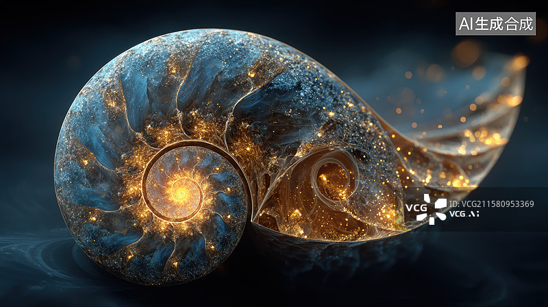 【AI数字艺术】发光的螺旋贝壳图片素材