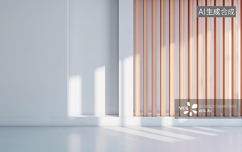 【AI数字艺术】简约室内空间，阳光透过百叶窗图片素材