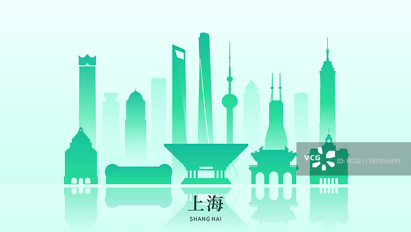 上海文明环保绿色城市建筑插画图片素材