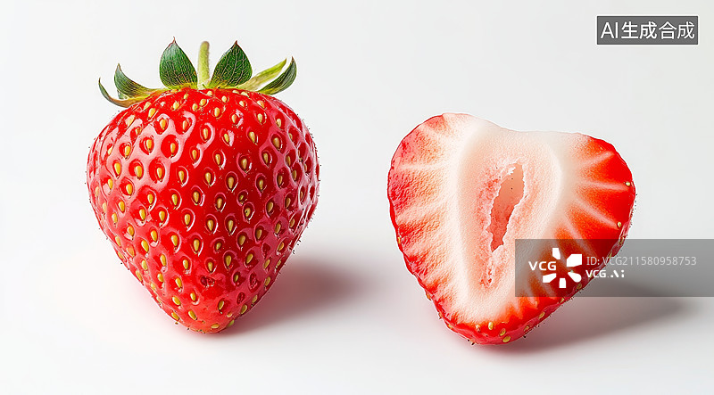 【AI数字艺术】新鲜草莓与切面展示图片素材