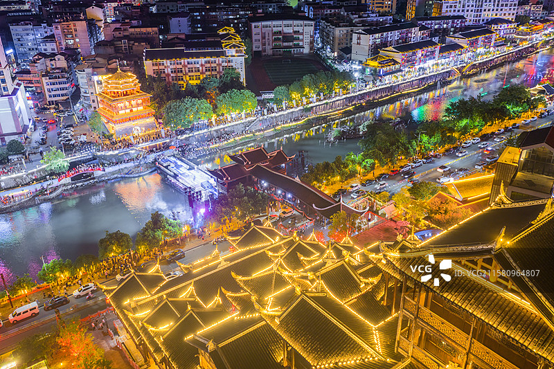 湖北省宣恩县贡水河畔灯火通明城市文旅经济热图片素材