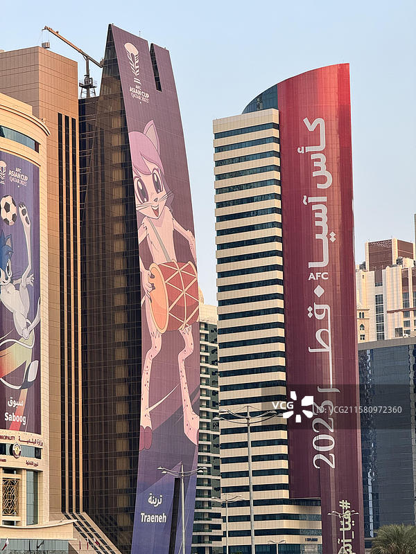 卡塔尔首都多哈，波斯湾，港口，码头，清真寺，阿拉伯海，城市图片素材