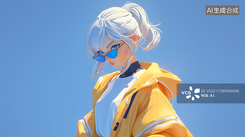 【AI数字艺术】冷艳银发角色图片素材