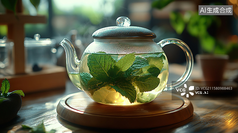 【AI数字艺术】夏天清凉水果饮料海报一杯薄荷绿茶冰饮图片素材