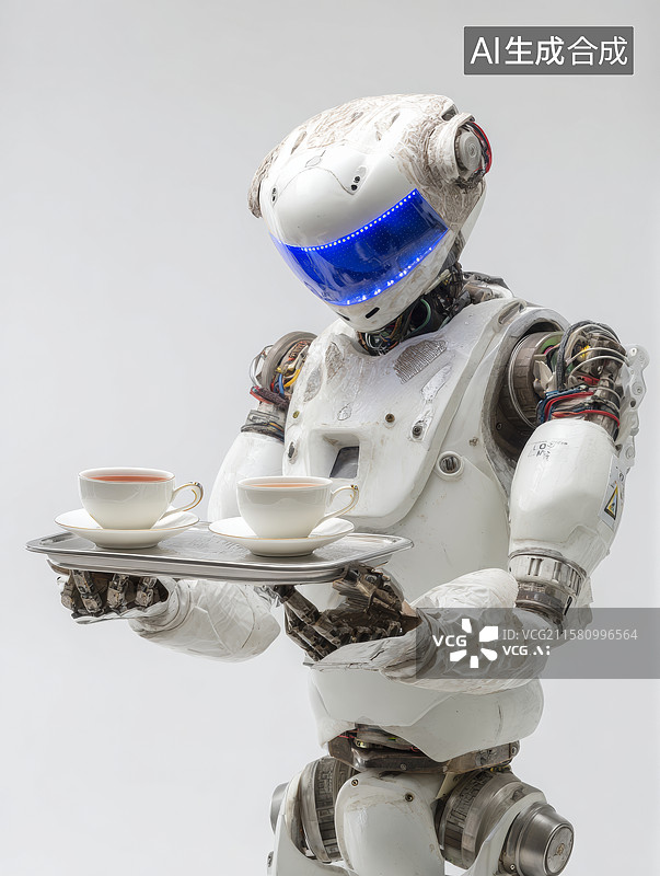 【AI数字艺术】服务型机器人托盘端茶服务展示图片素材