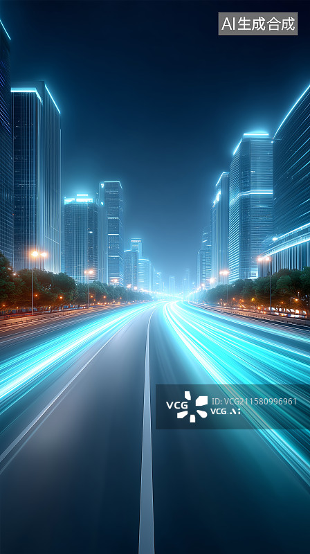 【AI数字艺术】夜景城市高速路光轨图片素材
